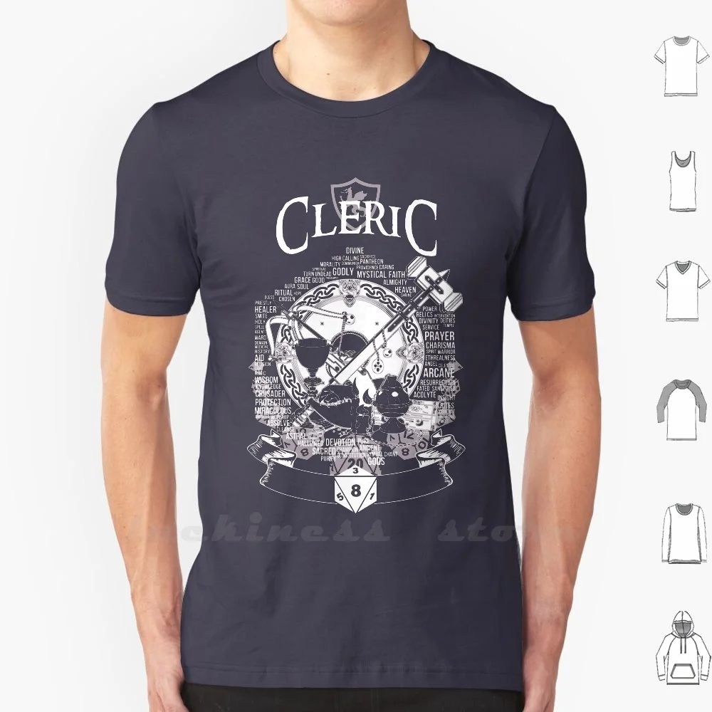 Rpg Class Series : Cleric-White Version T Shirt 6xl Cotton Big Size Cleric Healer Priest Gods God Smite Ttrpg Tabletop Class