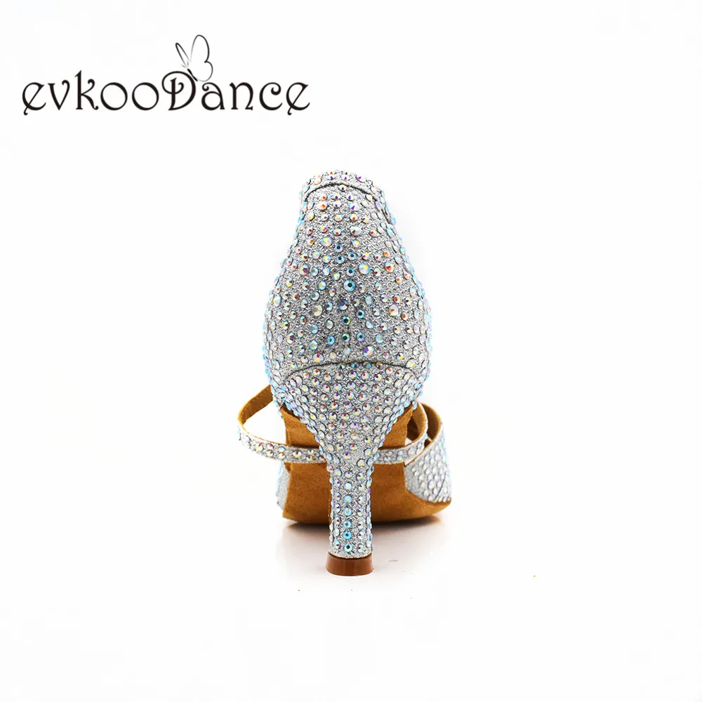 Evkoodance Customsize Zapatos De Baile silver glitter dance shoes with rhinestone women 7cm heel height  Professional Evkoo-634