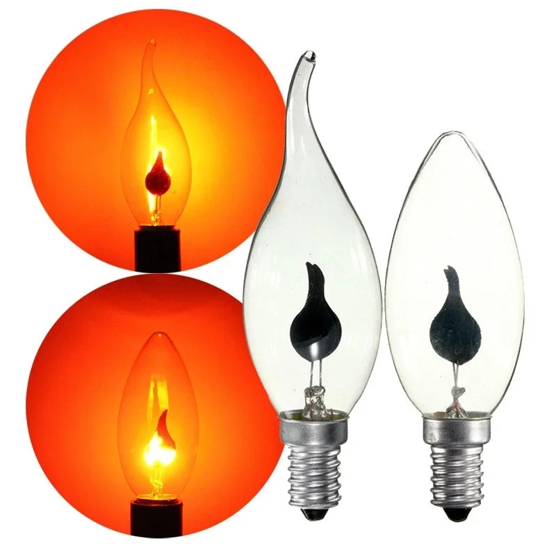 LED Edison Bulb E14 E27 3W Flame Fire Lighting Vintage Flickering Effect Tungsten Novel Candle Tip Lamp Orange Red