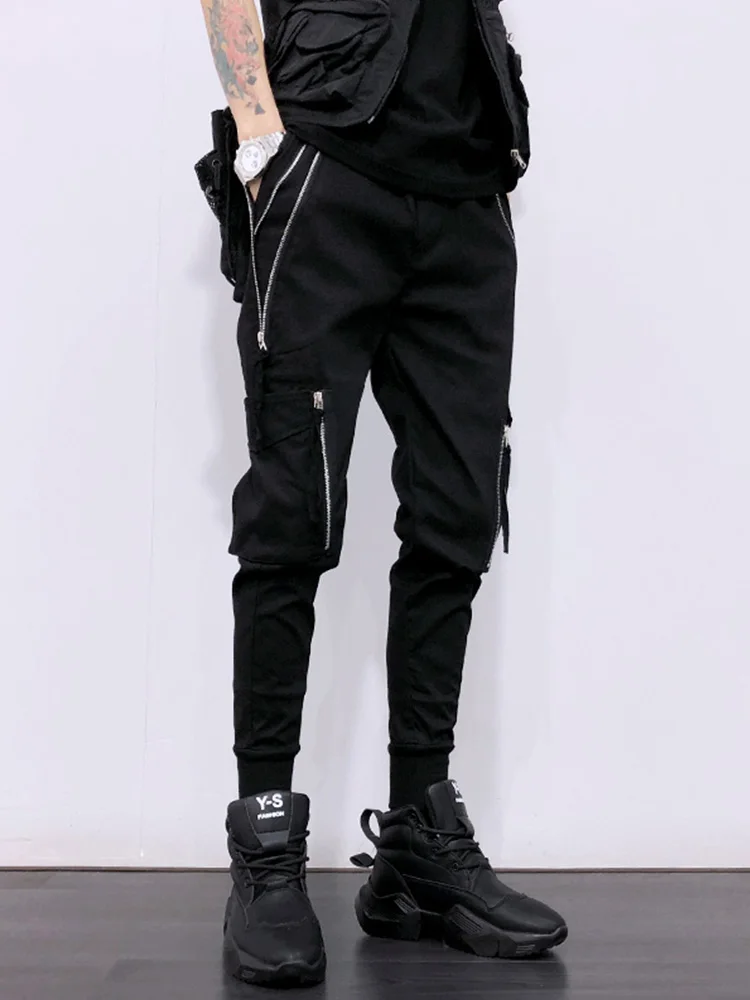 

Free Shipping Men's Male Fashion Black Original Design Casual Dark Zipper Waist Slim Harem Pants Functional Personality Trousers
