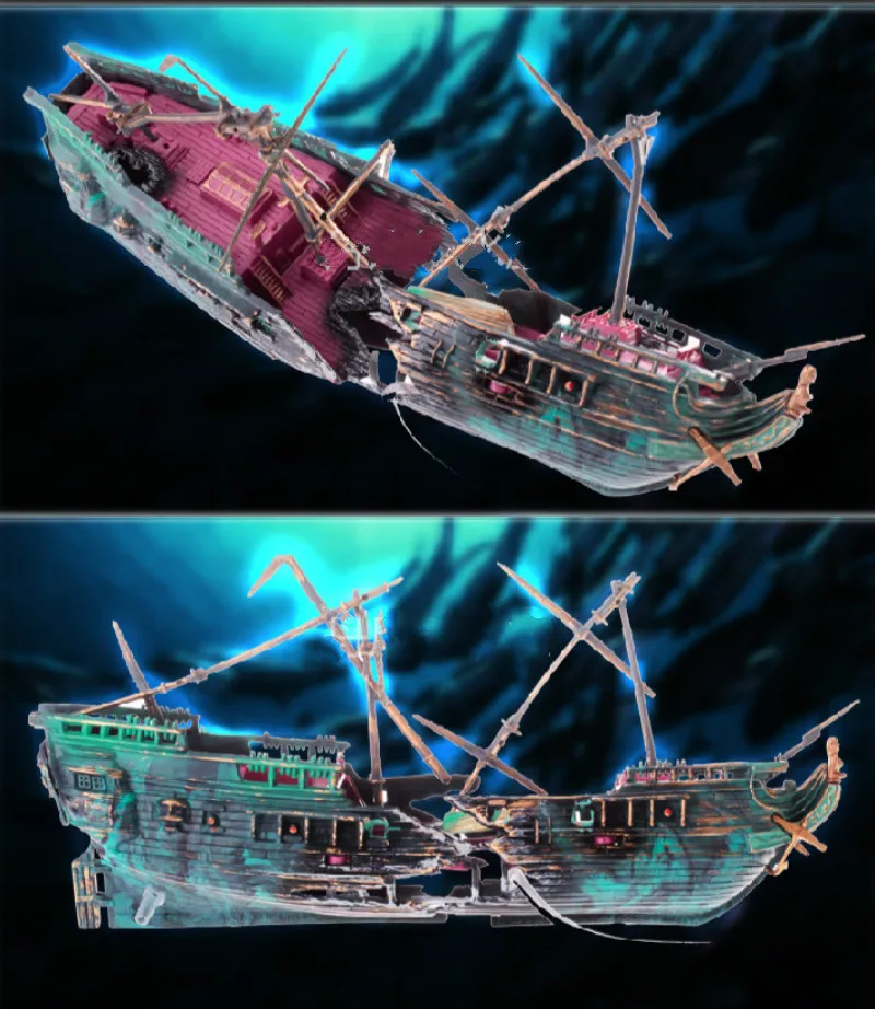 Hot Sale Aquarium Ornament Deep Sea Sunk Wreck Ship Destroyer Oxygen Aerodynamic Toy Ship Wreck Fish Tank Decoration