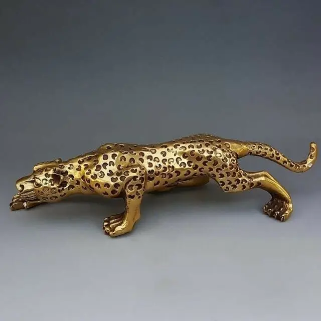 

Chinese Perfect auspicious Brass Leopard Cheetah Animal Statue