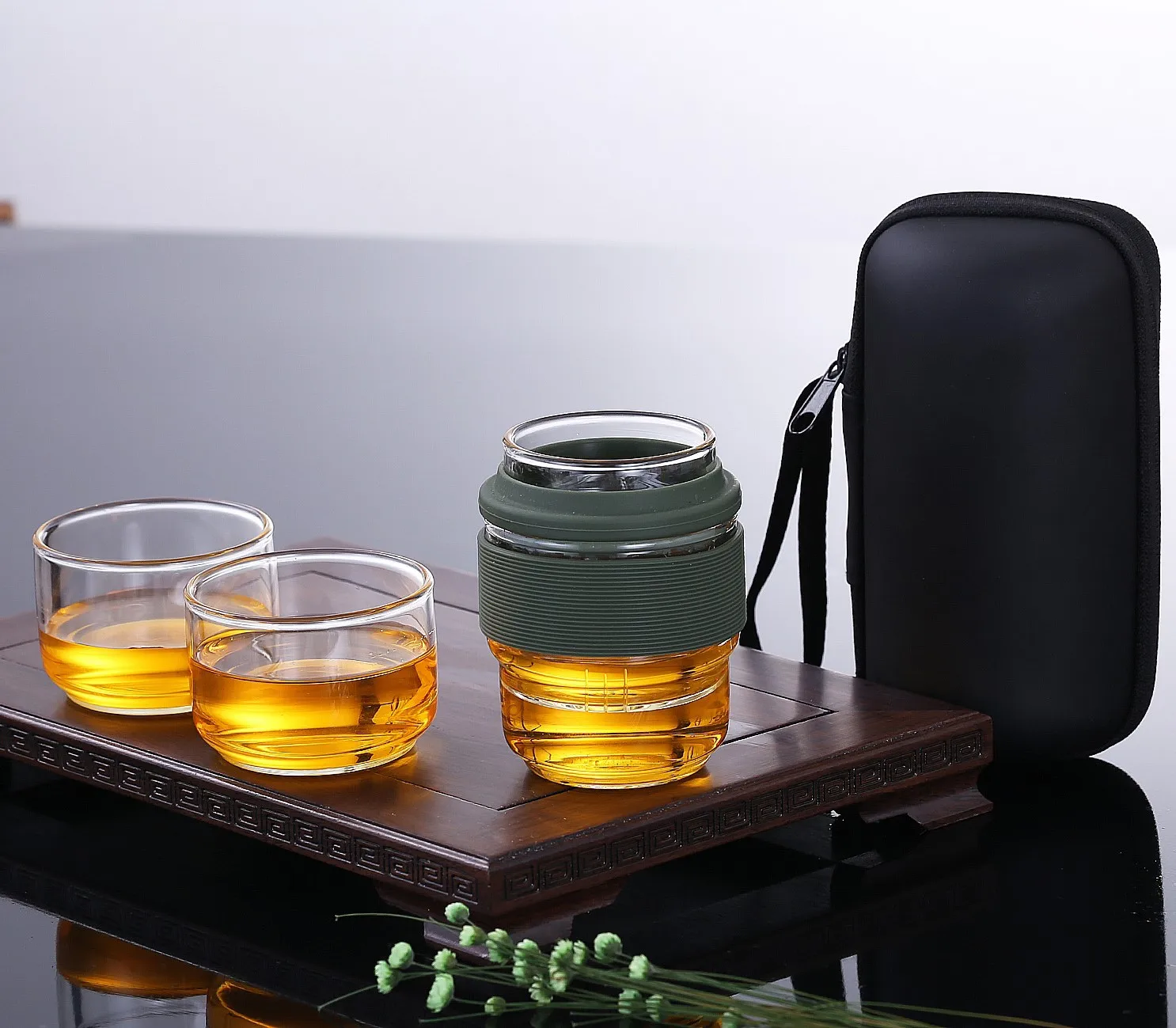 

Glass travel tea set portable bag teapot teacup set Kung fu tea set chinese tea set