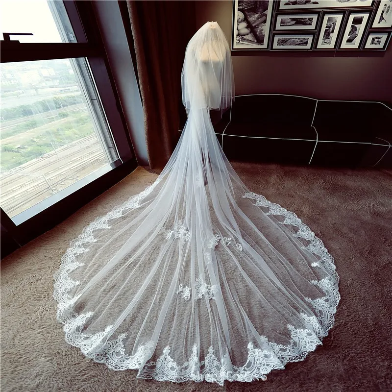 New Arrival White Lace Appliques Wedding veils 2025 Two Layers Bridal veil Wedding accessories Welon velo Matrimonio