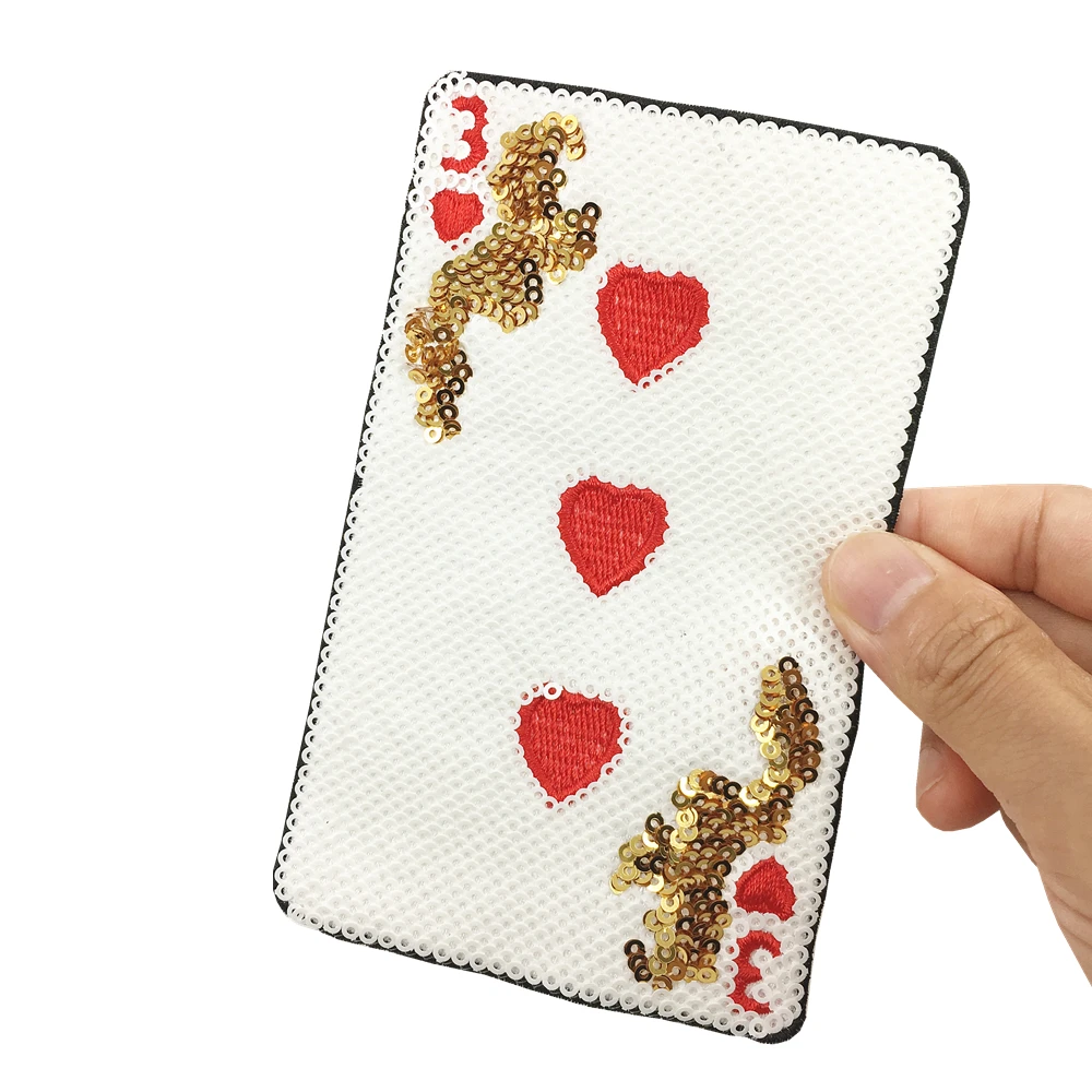 Cekiny Poker Patch zroszony karty do gry aplikacja Paillette gry łatki na odzież Parches Bordados szyć na 12x10cm AC1168