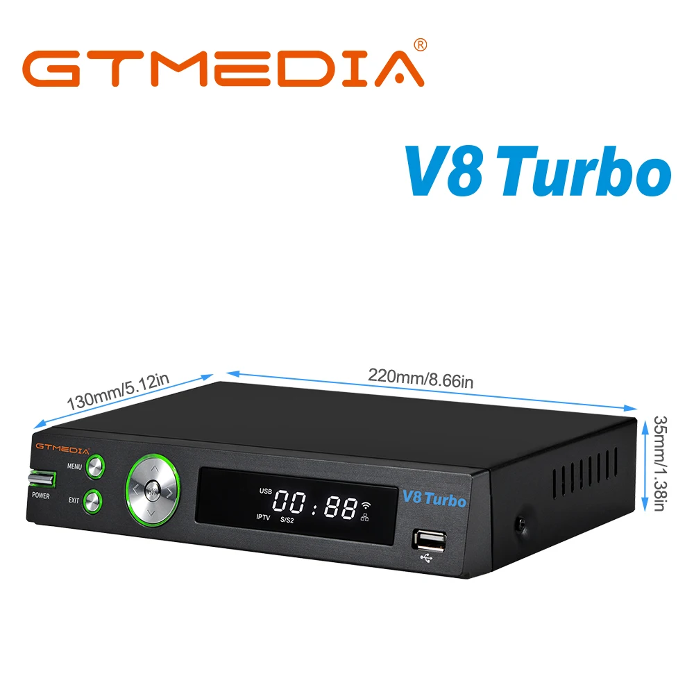 GTMEDIA V8 Turbo Satellite TV Receiver, 1080P Full HD DVB-S2 T2 Cable Turner H.265 Bulti-In WIFI Youtube Set Top Box Decoder