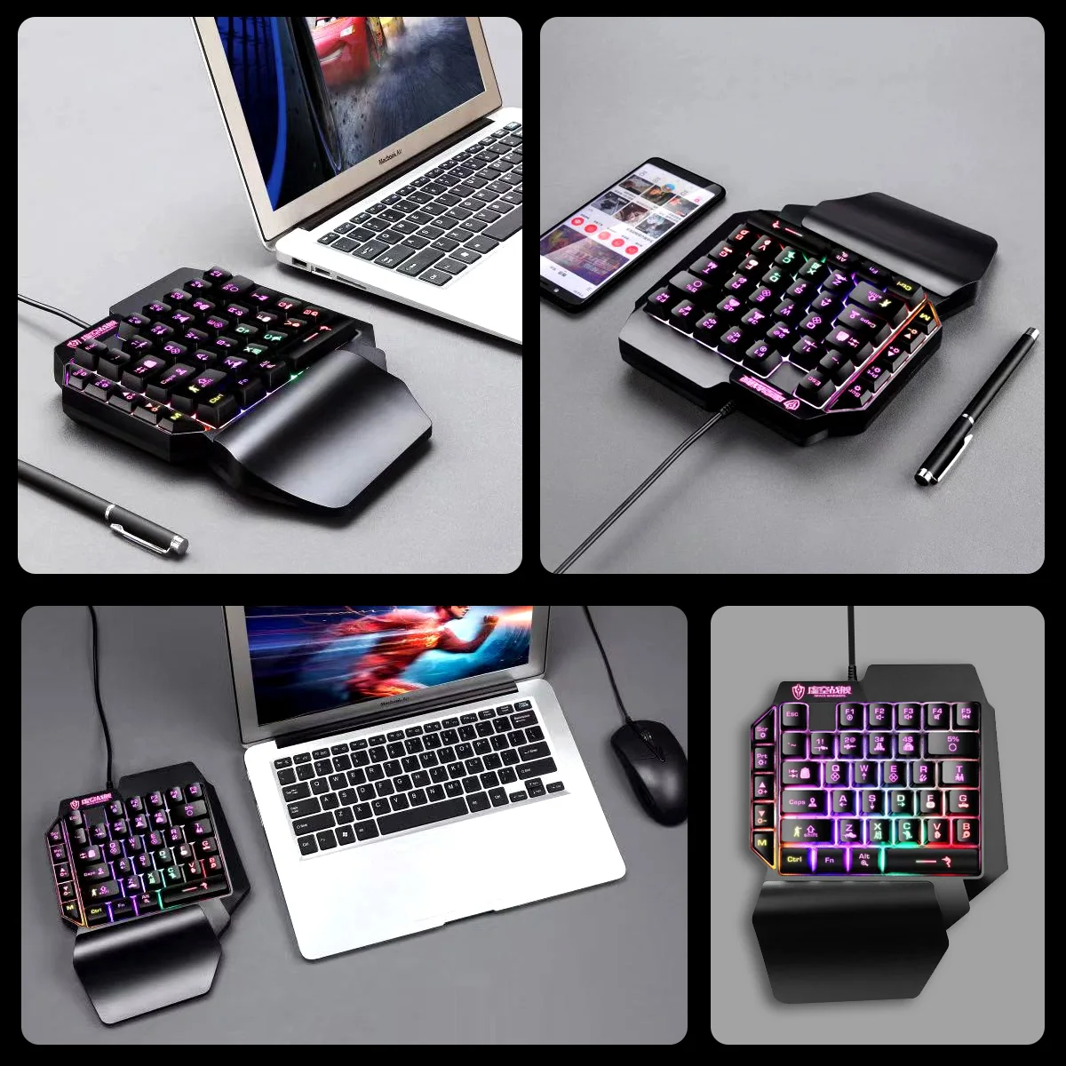 FONKEN Keyboard Gaming Mini One-Handed RGB Game Controller for PC PS4 Xbox Gamer Single Keyboard Quite Mouse Set PC Accessories