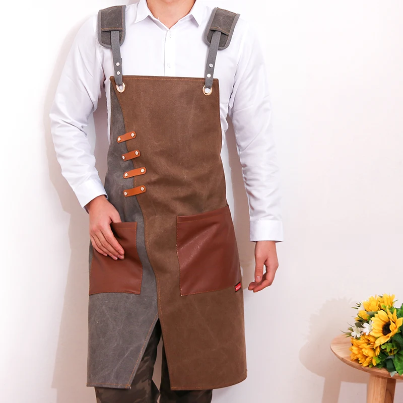 

Canvas Apron Barista Bartender Chef Hairdressing Apron Catering Uniform Work Wear Anti-Dirty Overalls Unisex Size Adjustable
