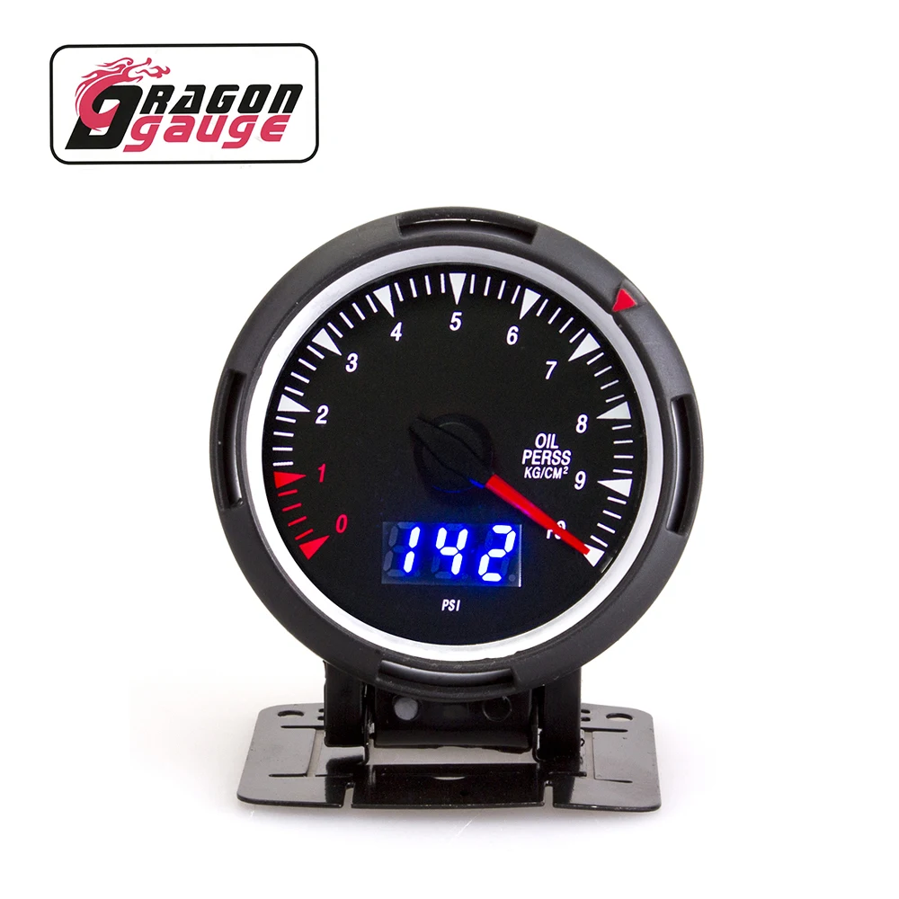 「DRAGON」 60mm Oil Pressure Gauge PSI/Bar Digital Pointer Dual Display With Oil Pressure Sensor Car Gauge Fit for 12V Car