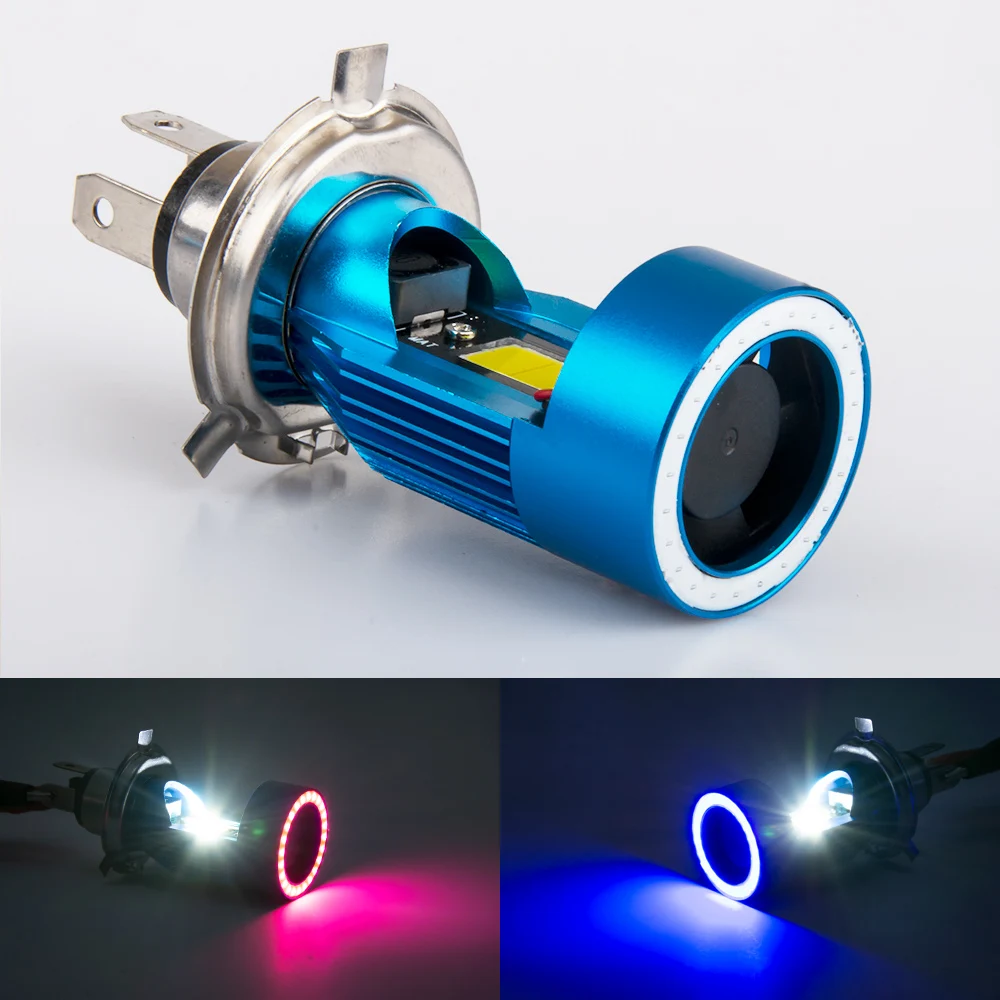 1pc 12~80V  BA20D LED H6 P15D HS1 H4 Led Motorcycle Headlight Bulbs Motorbike hi/lo Beam Headlamp with Angel eye Light