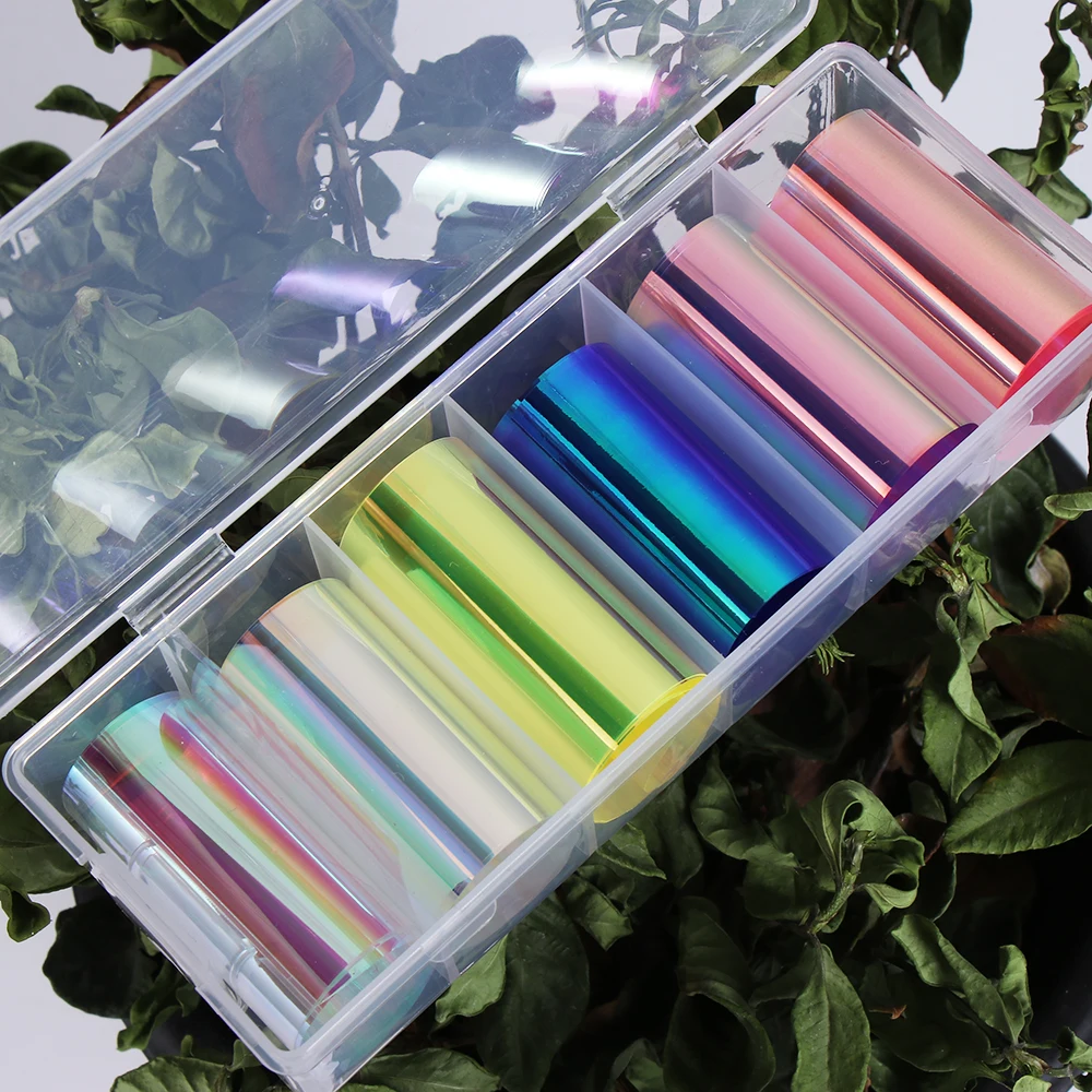 1 Box Aurora Nails Foil Film Sticker Cellophane Paper Korean Nail Glass Foils Trend Design Ice Cube Manicure Nail DIY Decoration