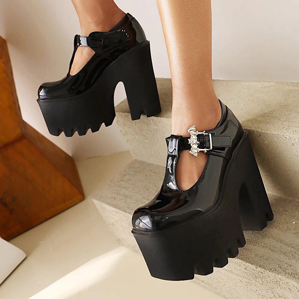 Bat Metal Buckle Super High Waterproof Platform Spring Nightclub Pumps Super Large Size Thick Heel Increase Women\'s Shoes