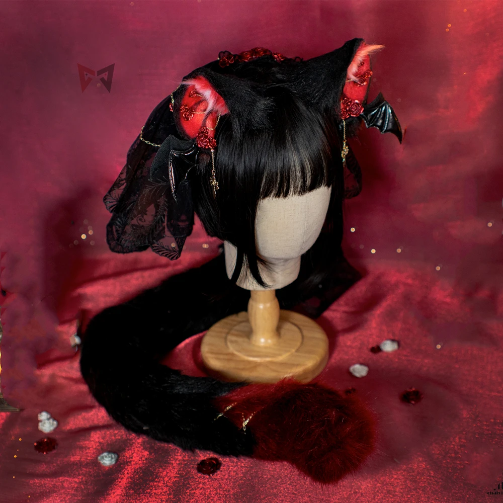 

New Halloween Devil Wings Style Ears Hairhoop Red Black Dog Cat Headwear Lolita KC Cosplay Costume Accessories