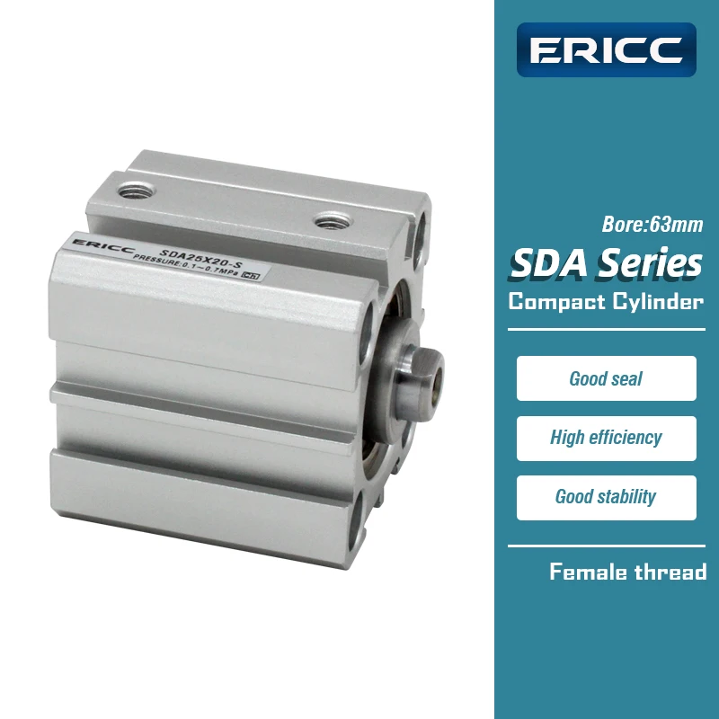 SDA63 series double acting cylinder pneumatic compact air cylinder  bore 63 mm to 5 10 15 20 25 30 35 40 45 50 55~100 mm strok