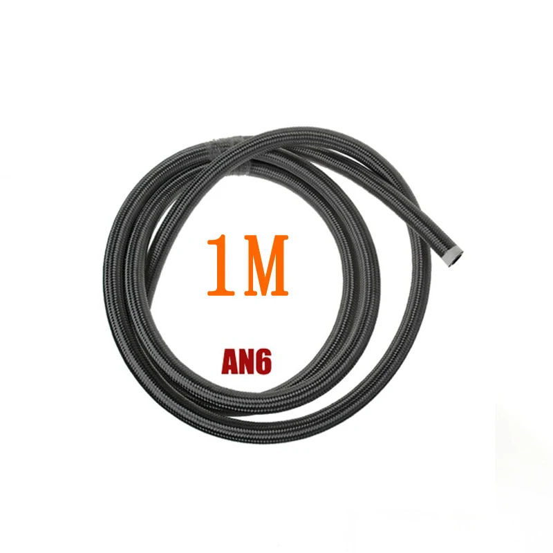 Racing 1M AN Hose Nylon-Stainless Steel Fuel Line Brake Line Hose, Universal Oil Cooler Hose Pipe AN6 Black for Performance Cars