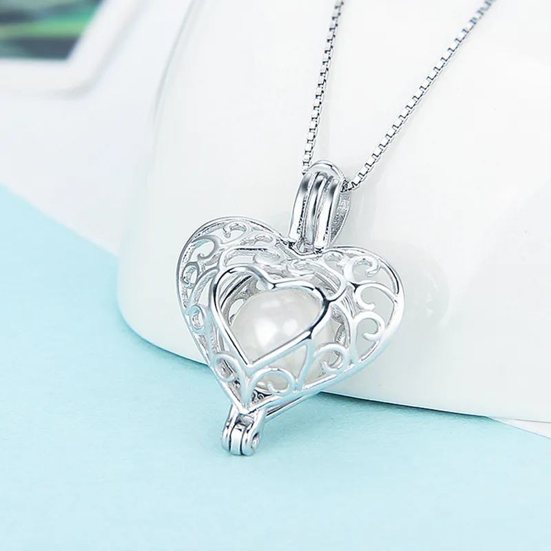 CLUCI 3pcs Silver 925 Heart Shaped Pearl Locket Women Pendant for Necklace Jewelry 925 Sterling Silver Cage Pendant SC105SB