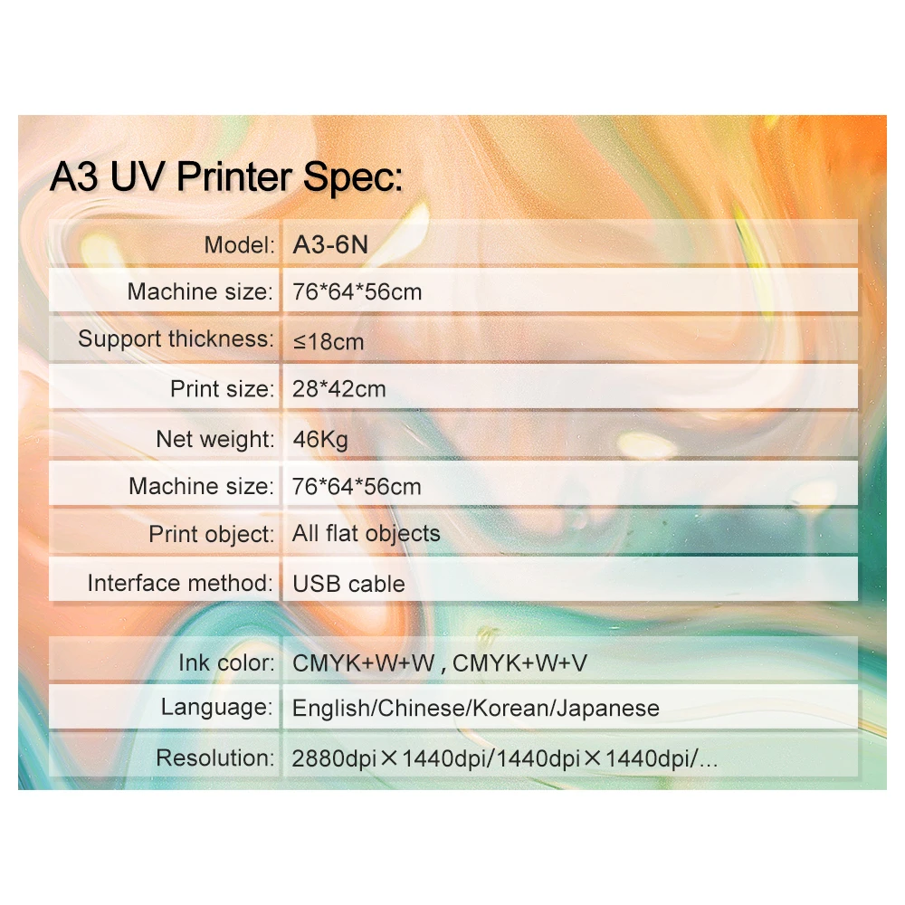 A3 UV flatbed inkjet printer 6-color split ink cartridge touch design for photo/card/U disk/keychain printing