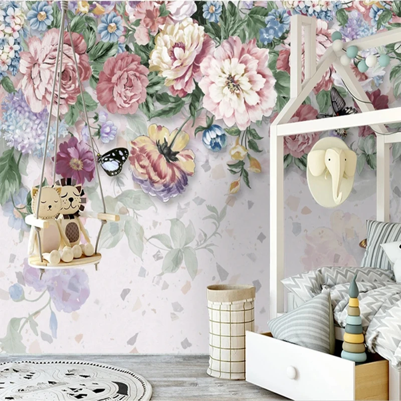 

Custom 3D Photo Country Style Hand Painted Blooming Floral Peony Flowers Murals Bedroom Living Room TV Sofa Background Wallpaper