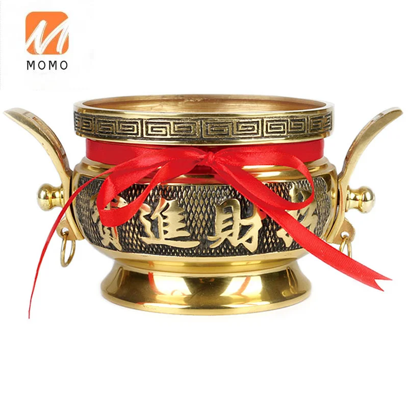 Buddhist Supplies Pure Copper Incense Burner Worship Incense Plug-in Household Double-Ear Lucky Jade Stove