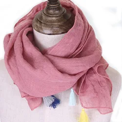 Spring New Solid Color Sweet Children Scarf Korean Version Wild Tassels Soft Breathable Cotton Linen Warm Shawl Boys Girls  E12