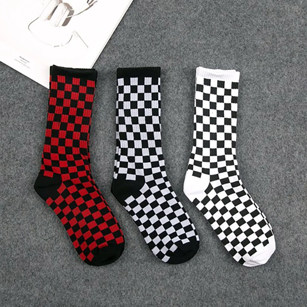 Calcetines a cuadros de tendencia Harajuku de Corea para mujer, calcetines geométricos a cuadros para hombre, calcetines novedosos de algodón de Hip Hop, ropa de calle Unisex