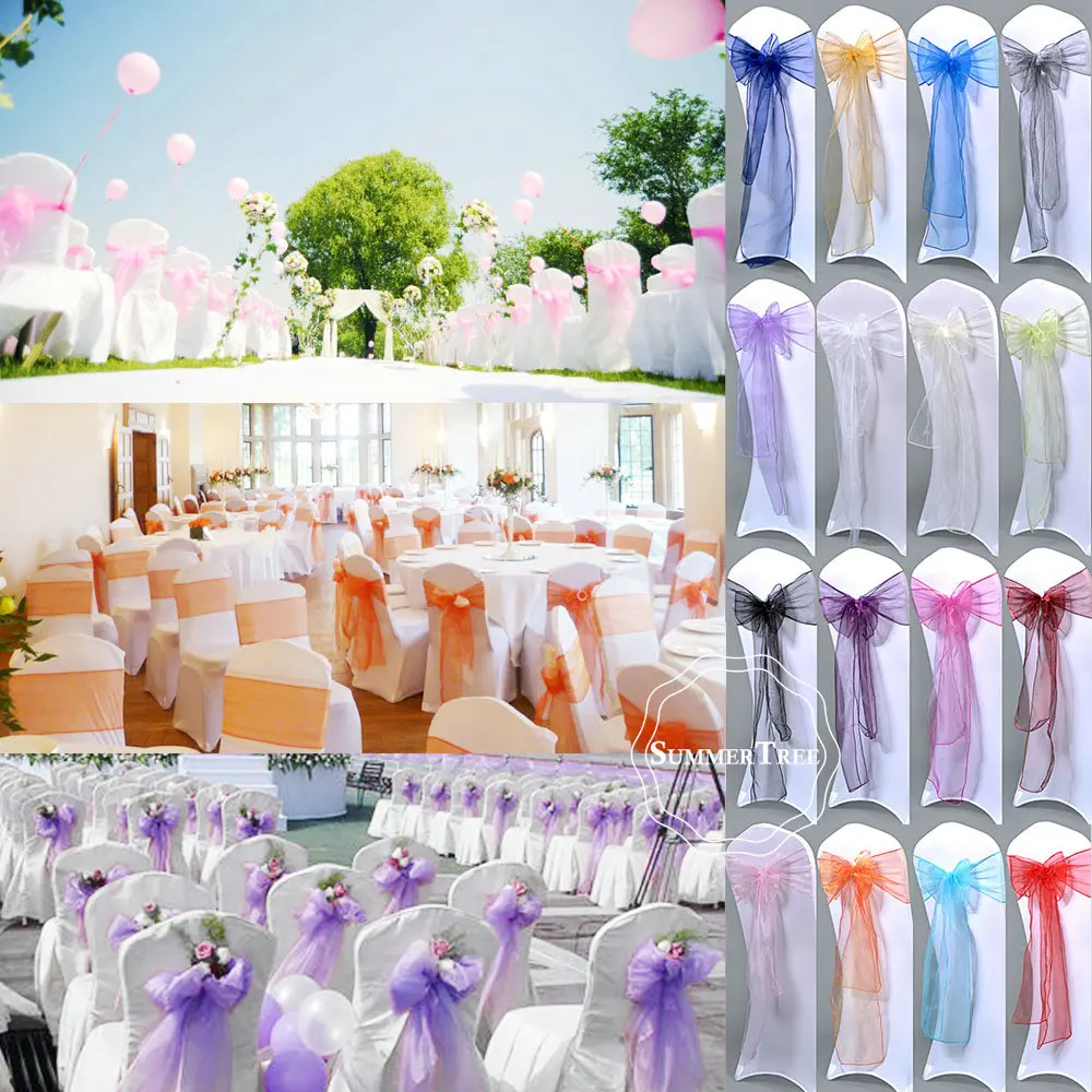 

25pcs/pack 275cm Sheer Organza Chair Sashes Bow Cover Wedding party Xmas Birthday Shower Decoration