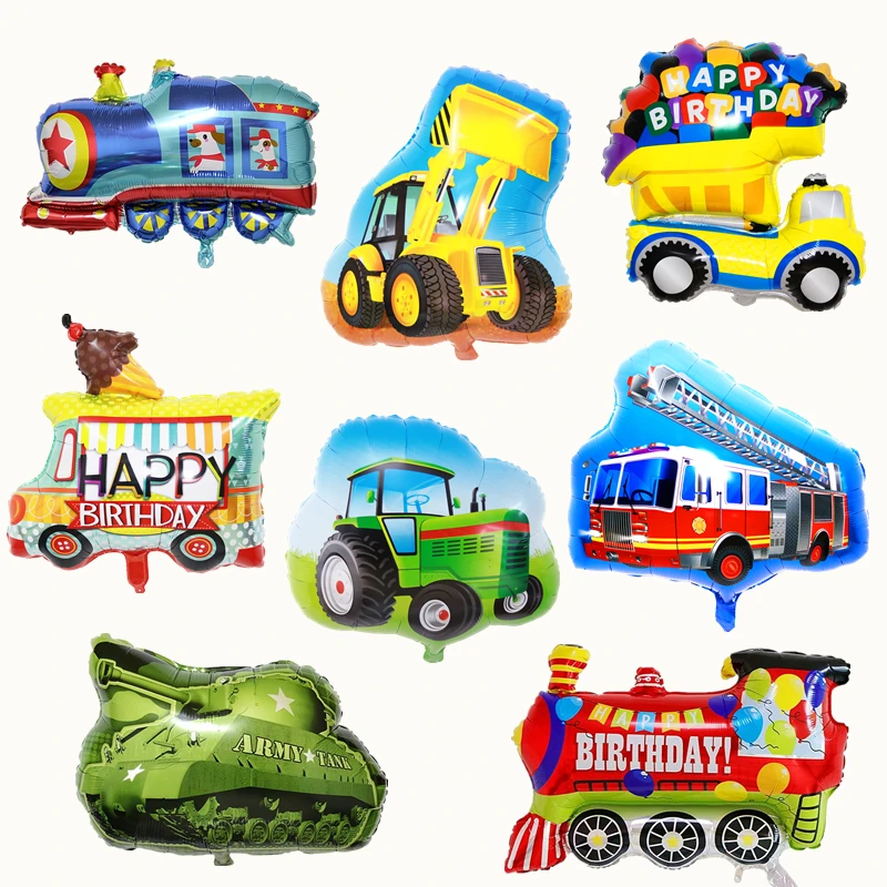 New Cartoon Tank Engineering Truck Bulldozer Lifting Tractor Aluminum Film Balloon Boy Birthday Party Scene Decoration Supplies