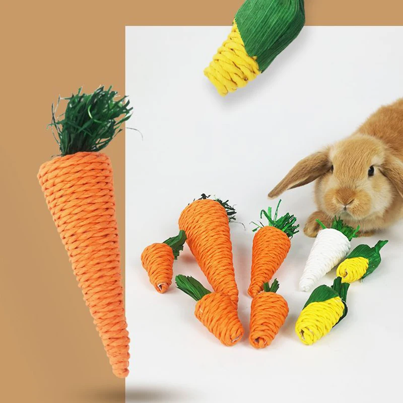 Criceto coniglio masticare giocattolo morso macinare denti giocattoli mais carota palle tessute per la pulizia dei denti ravanello giocattoli molari forniture per animali domestici