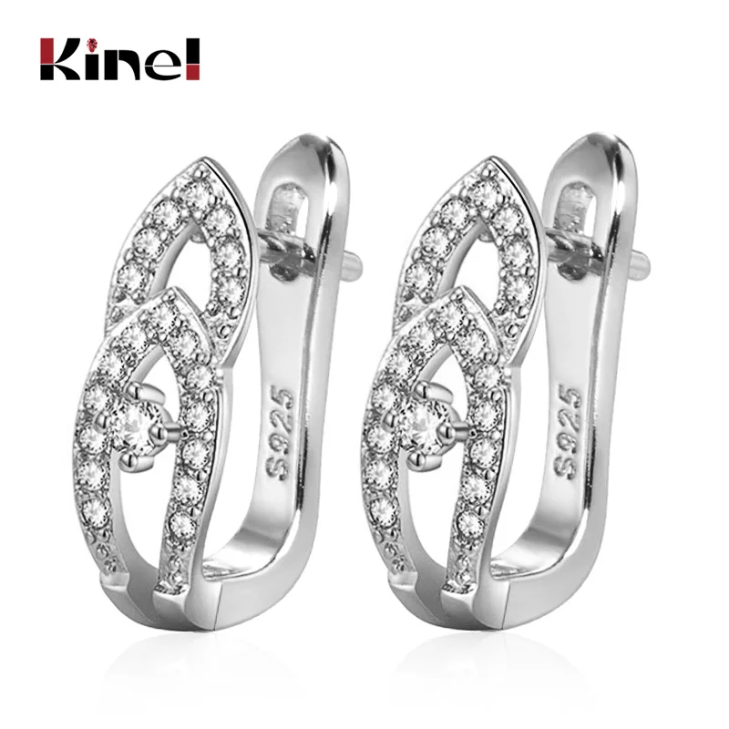 Kinel Trendy Crystal Flower Stud Earring For Women Paved Cubic Zirconia Gold Color Stud Earrings Engagement Wedding Jewelry