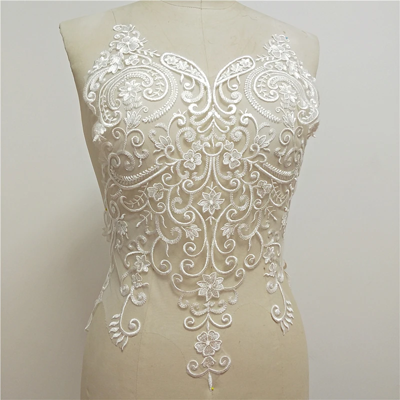 1Pc Ivory Lace Applique Big Neckline Collar Appliques Embroidery Lace Trim Fabric Cloth Sewing Patchwork DIY Craft