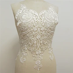 1Pc Ivory Lace Applique Big Neckline Collar Appliques Embroidery Lace Trim Fabric Cloth Sewing Patchwork DIY Craft