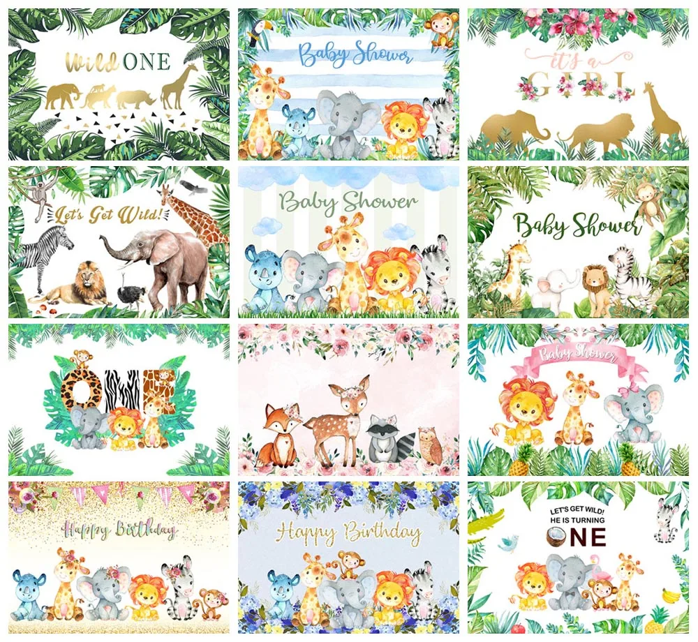 

Baby Shower Jungle Safari и надписью «Wild One» 1st День рождения новорожденных портрет фотозонт фон для фотосъемки фотосессии фон для фотосъемки с изображ...