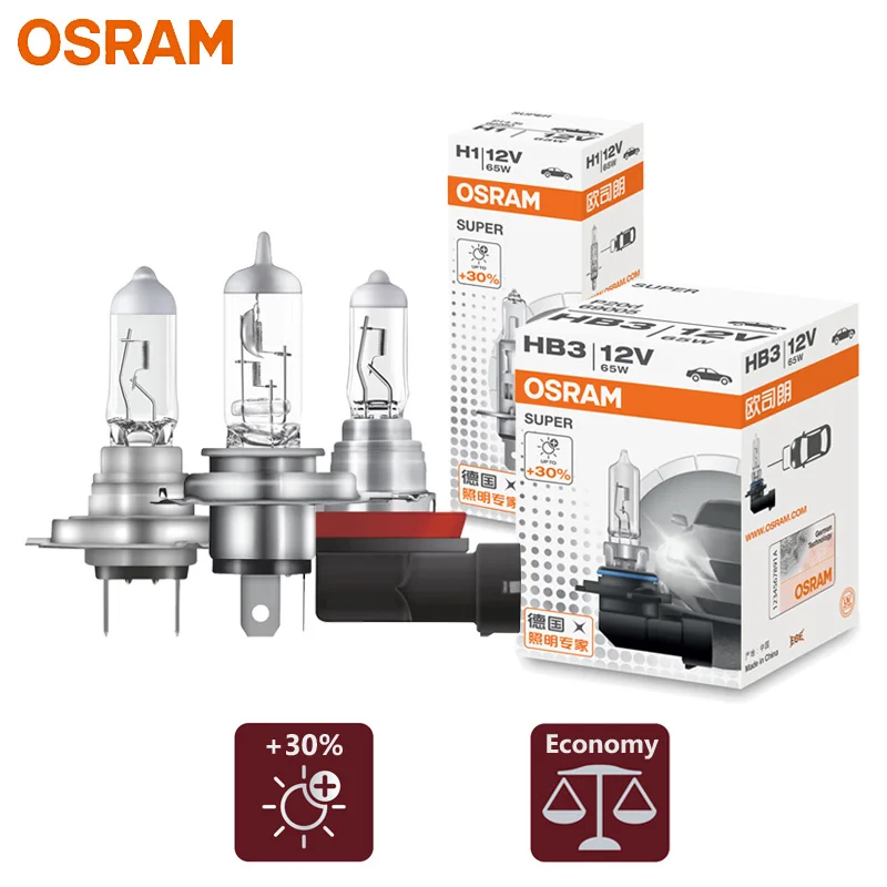 Osram h1 h4 h7 h11 9003 9005 9006 65w luz halógena hb2 hb3 hb4 12v 3200k lâmpada de cabeça + 30% brilhante lâmpada do carro oem qualidade sup 1pc