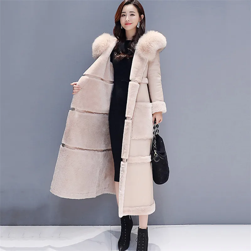 

Winter Coat Women Black Apricot 3XL Plus Size Fur Hooded Cotton Jacket 19 Pop Thick Add Velvet Long Parka Warmth Clothing LD1226