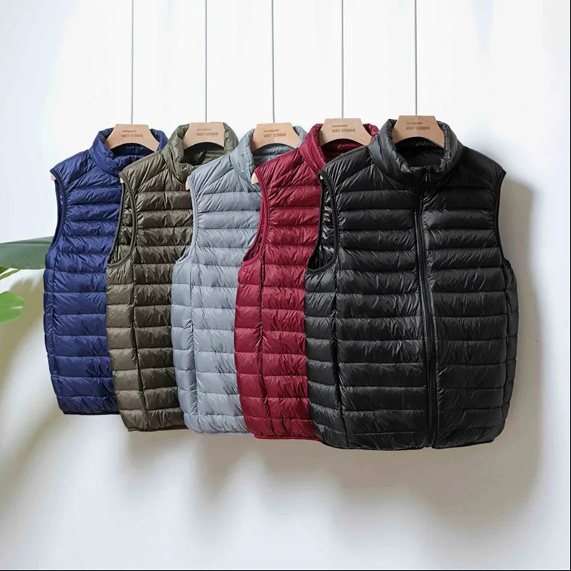 Winter Men Duck Down Vest Coat Ultralight Sleeveless Puffer Vest Jacket Fashion Stand Collar Windproof Duck Down Waistcoat