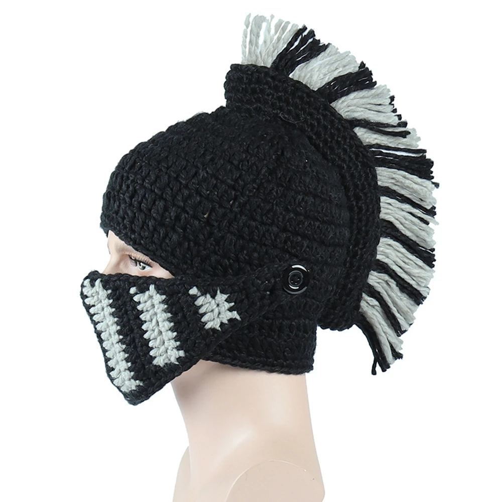 HanXi Fashion Roman Knight Cap for Men Yarn Handknitting Hat with mask