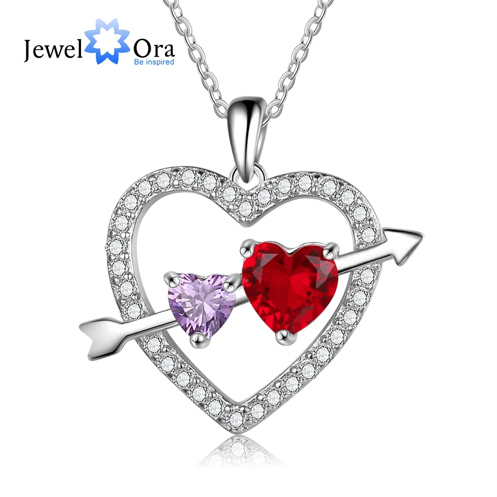 

JewelOra Personalize Necklace Heart Pendant Fashion Cublic Zircone Women Jewelry Customize Birthstone Anniversary Gift for Lover