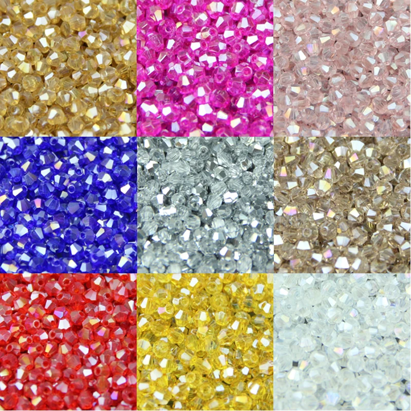 JHNBY-cuentas de cristal austriaco para fabricación de joyas, abalorios sueltos de 3mm, AAA bicono, AB, color plateado, accesorios de bricolaje, 200 unidades