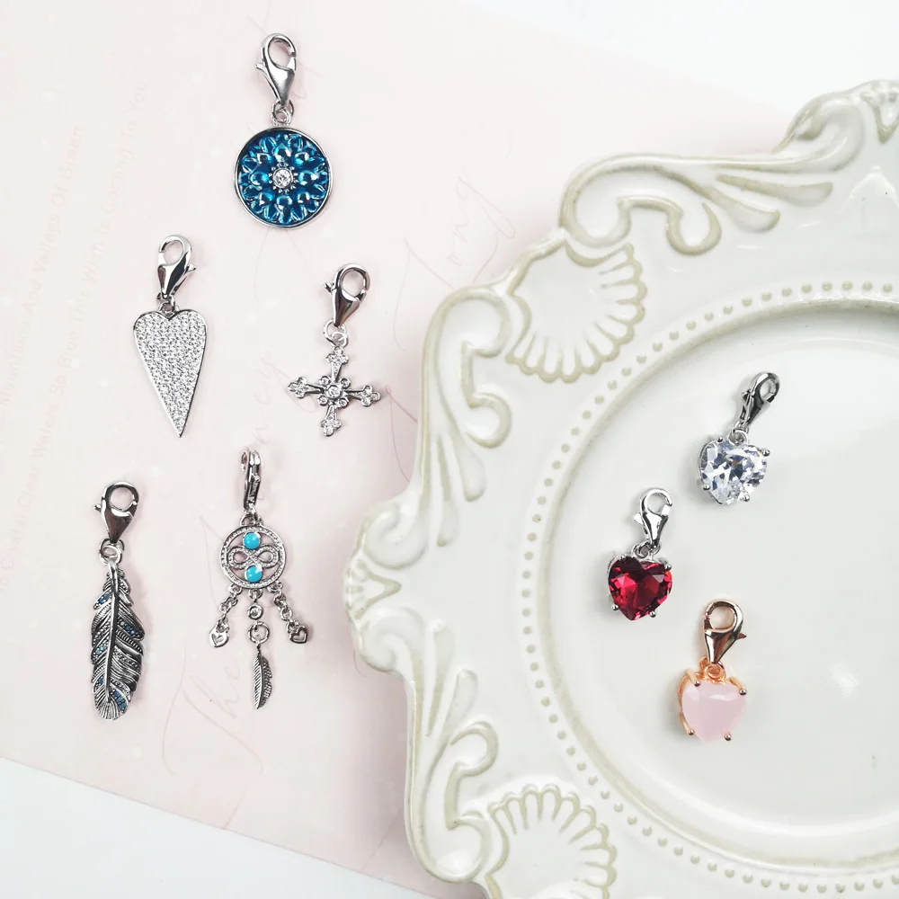 Crystal Heart Dreamcatcher Infinity Cross Mandala Flower Blue Feather Charm Pendant,2019 Jewelry Trendy 925 Sterling Silver Gift