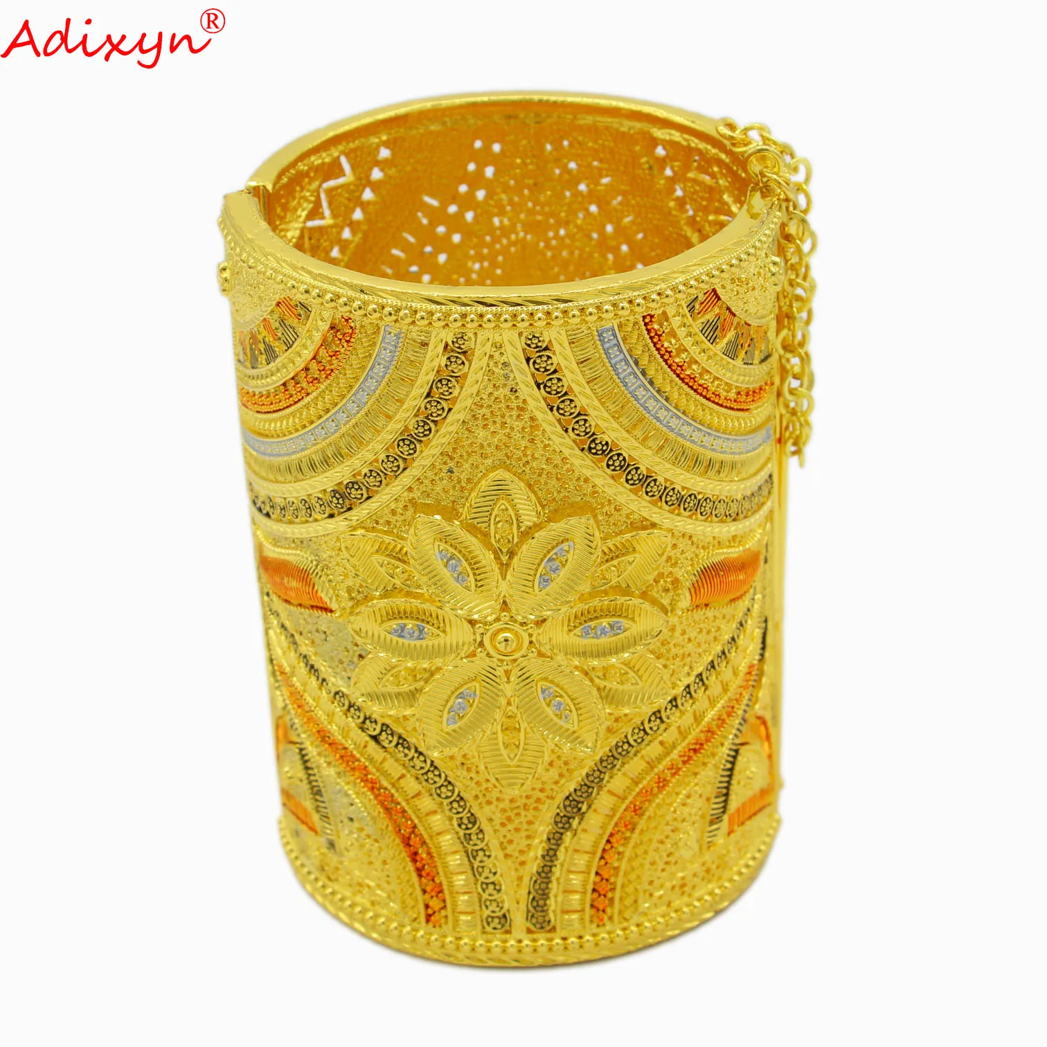 Adixyn Width Dubai Indian Bangles Gold Color Big Cuff Bracelet  for Women Wedding African Arab Gifts N04281