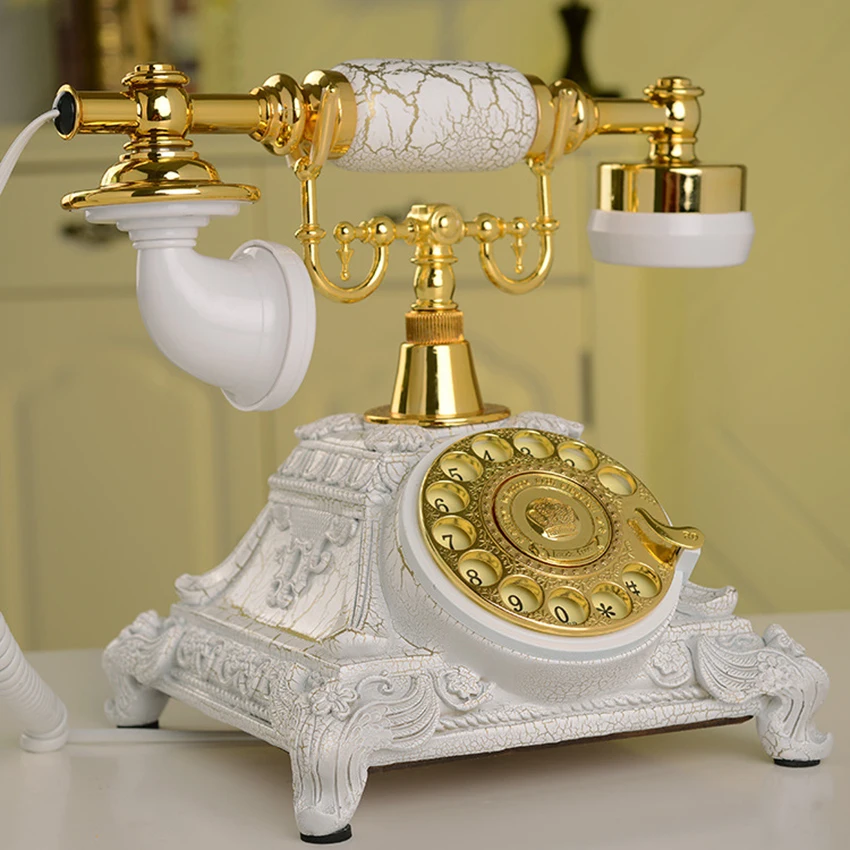 European Antique Telephone Rotary Dial Design Retro Landline Phone with Mechanical Ring, Speaker and Redial Function for Home