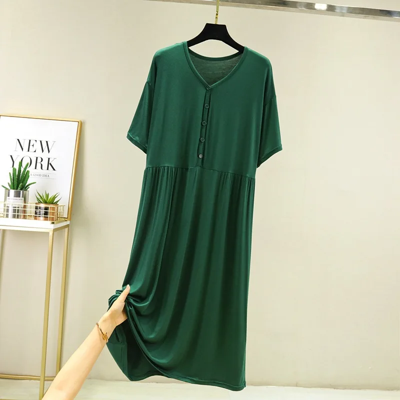 ผู้หญิง Vestidos ใหม่ Modal Night สบายๆ V คอฤดูร้อน Nightgowns หญิงแขนสั้นหลวมชุดนอน