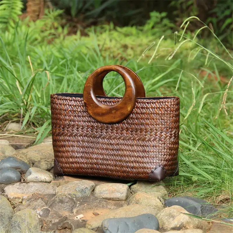 34x20CM Thai Handmade Straw Bag Rattan Handbag Small And Fresh New Original Bag a6101