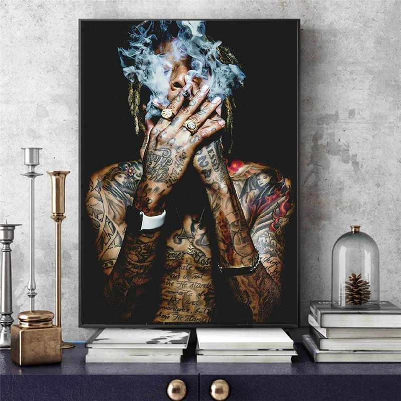 

Wiz Khalifa Rap Music Hip-Hop Art Fabric Poster Print Wall Pictures For living Room Decor canvas painting posters and prints