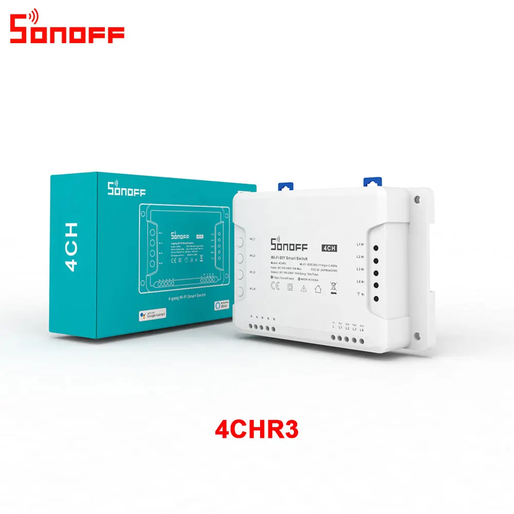 Itead Sonoff 4CH R2 умный Wifi переключатель 4 банды умный дом пульт дистанционного управления выключатель света din-рейка реле работать с Алиса Alexa Google Home