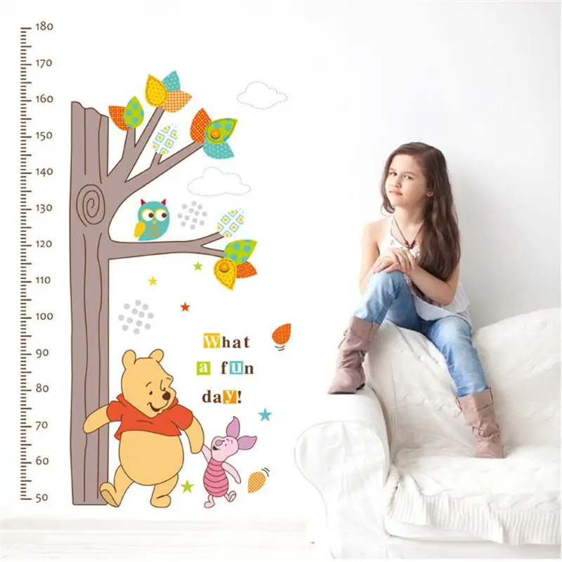 Cartoon Growth Chart Tree Winnie Children Height Measurement The Pooh Owl Wall Stickers Parlor Kidroom Home Decor Mural Decal