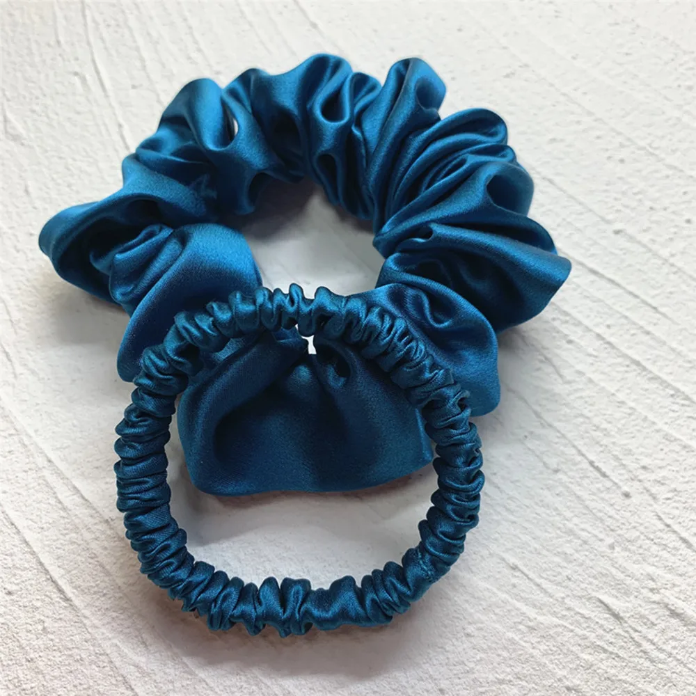 100% Silk Hair Scrunchies Set Fashion Hair Ties Ponytail Holder for Women Girls Hair Accessories Width 3.5cm and 1cm