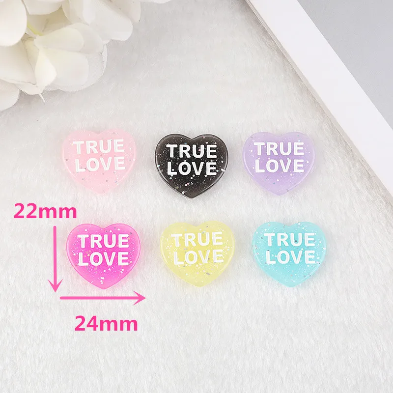 16 Pcs 22*24 MM Glitter Heart Charms Flatback Resin Cabochons XOXO KISS ME LOVE YOU  Pendants for Earrings Necklaces Diy Making