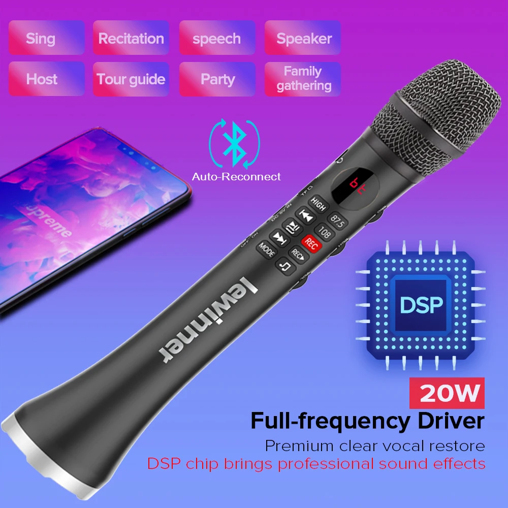 Lewinner L-699 Professional Karaoke Microphone Wireless Speaker Portable Bluetooth microphone for phone support record TF play