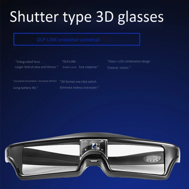 3D film glasses for laser TV projector DLP-Link active shutter home theater HD stereo movie USB charge head mounted game music